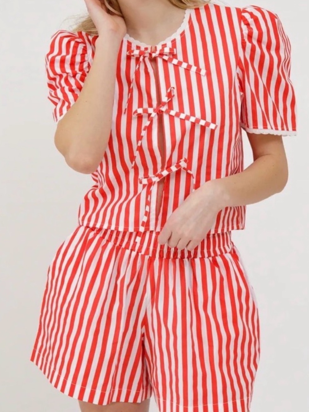 Brunette the label poplin tie up top and matching short set XS/S NWT